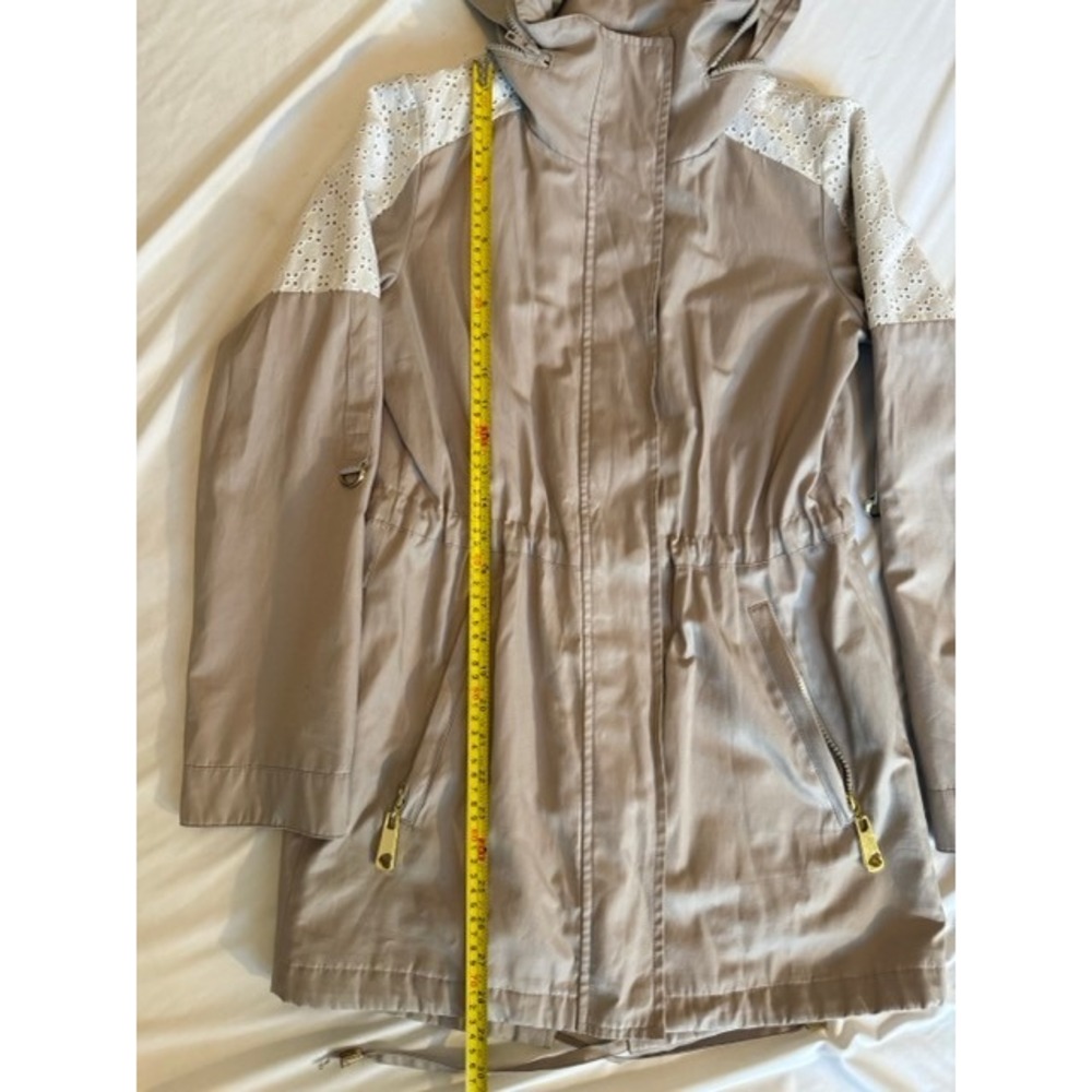 Betsey Johnson Khaki Parka Jacket Eyelet Lace Hooded Utility Coat Tan XS - Picture 2 of 7